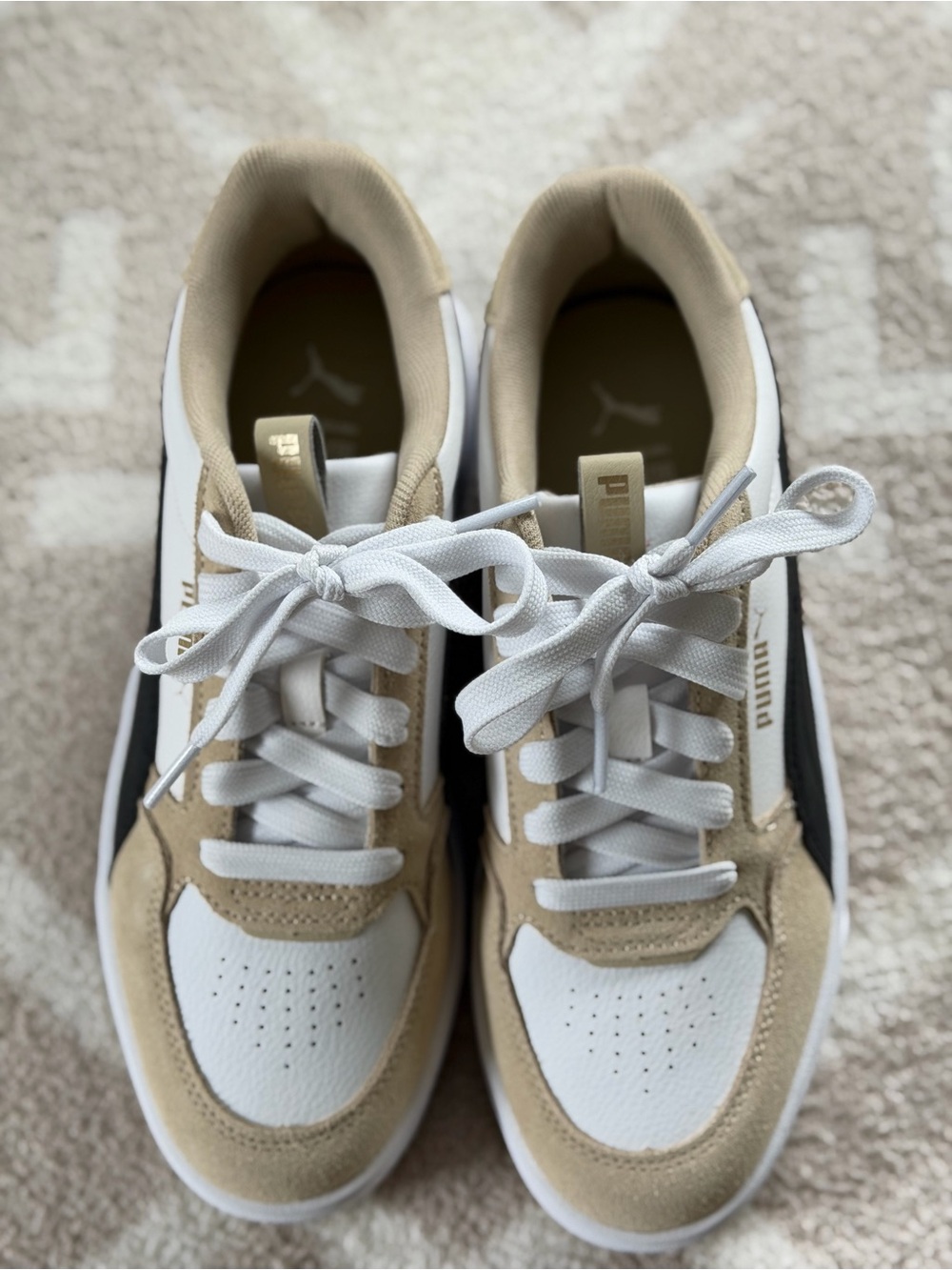 Puma White, Beige and Black Retro Sneakers